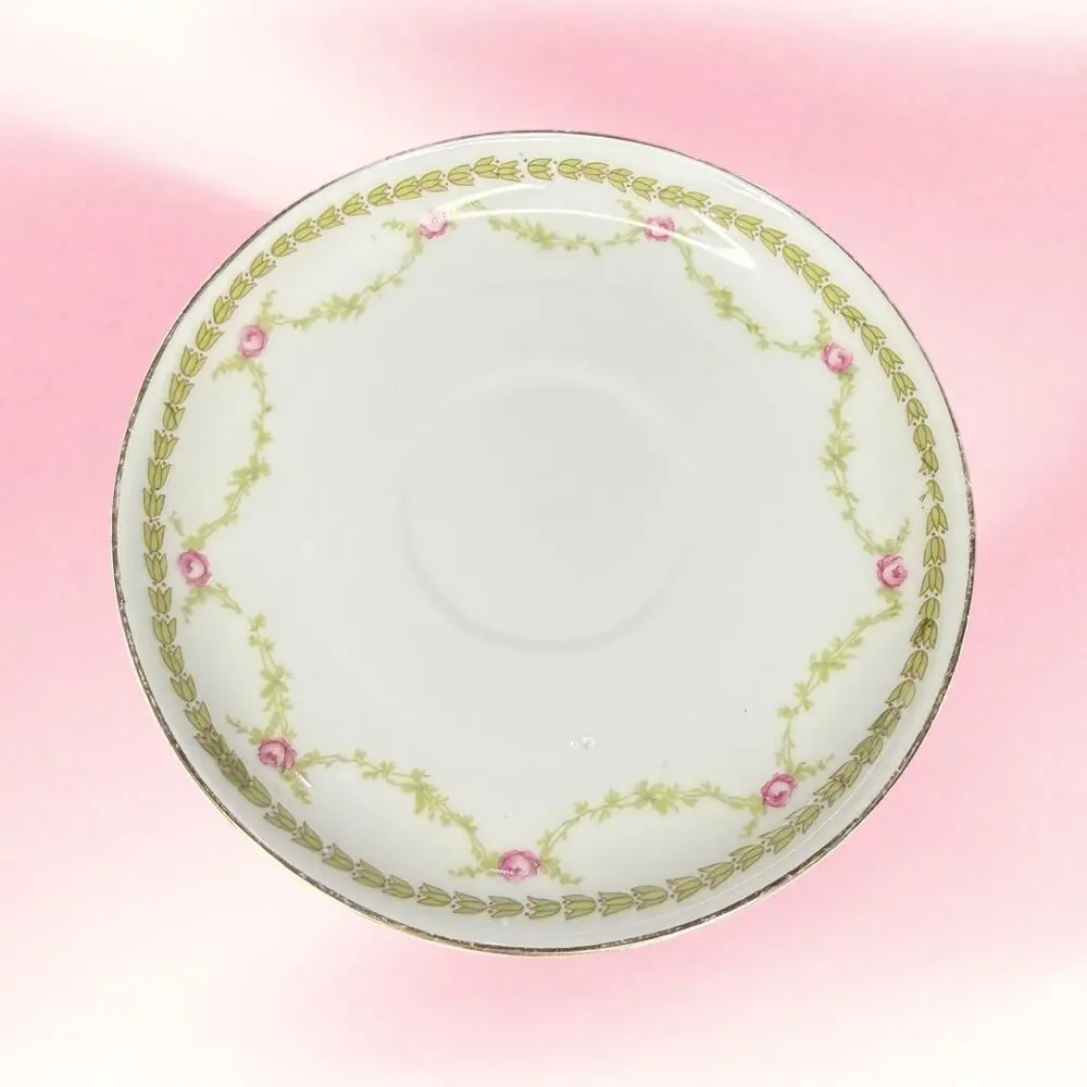 Antique Z.S. & C. Bavaria Teacup Saucer Pink Roses Gold Trim Cottagecore